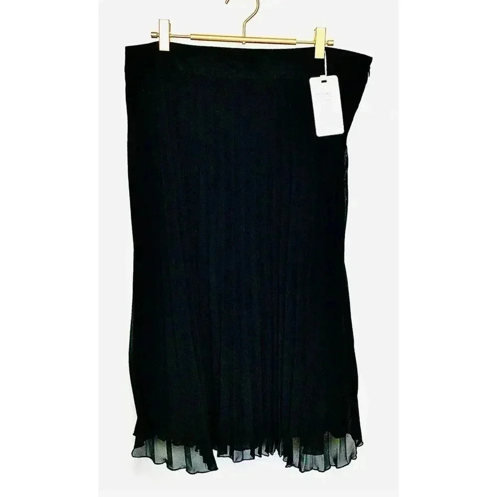 NWT YuLinGe‎ Womens Black Lined Accordion Pleated Flare A-Line Skirt Size 12 - Picture 2 of 11